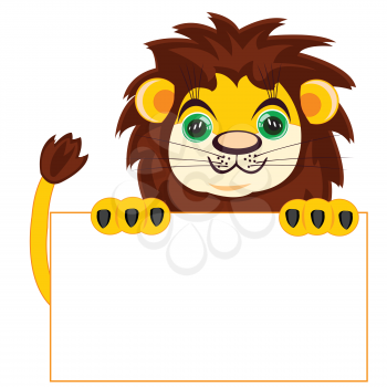 Lion with poster on white background insulated