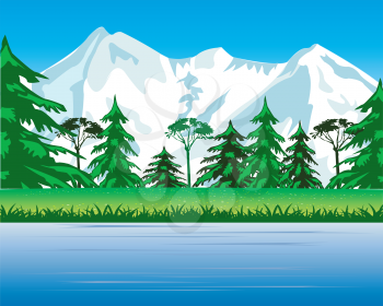 The Landscape with mountain and riverside.Vector illustration