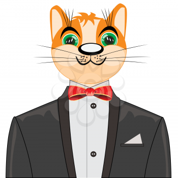 Cat in business suit on white background is insulated