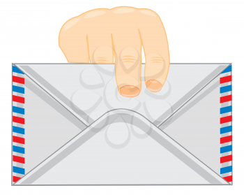 Postal envelope in hand on white background is insulated