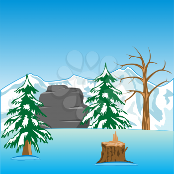 The Beautiful landscape of the mountains and wood in winter.Vector illustration