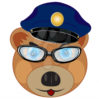 Cartoon bear in police service cap and spectacles