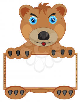 Cartoon borax bear with poster on white background is insulated