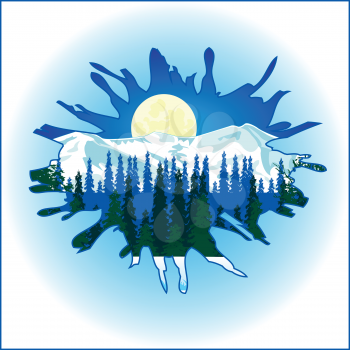 The Winter landscape through hole in wall.Vector illustration