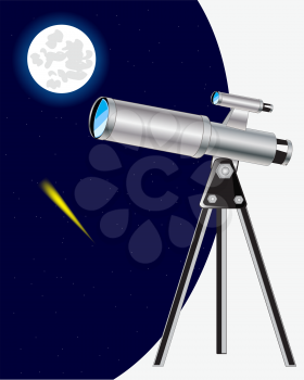 The Instrument telescope observing for the moon and starry sky.Vector illustration