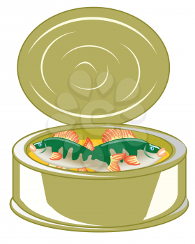 The Tin-plate bank with canned fish.Vector illustration