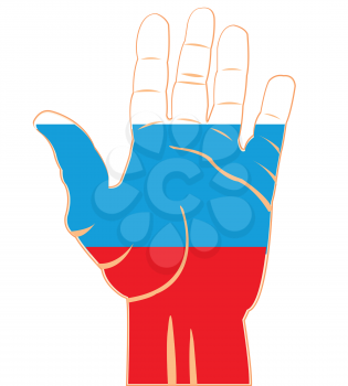 Flag state russia on palm of the person