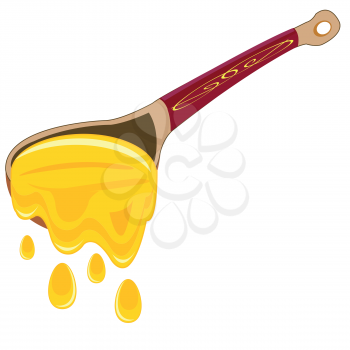 Wooden spoon with honey on white background is insulated