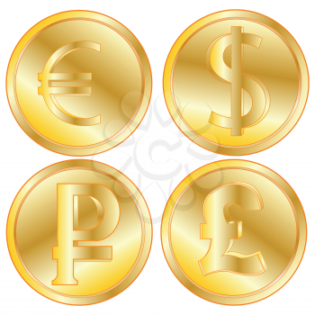 Coins from gild and money signs of the different countries