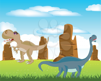 The Prehistorical animals dinosaurs on green meadow.Vector illustration