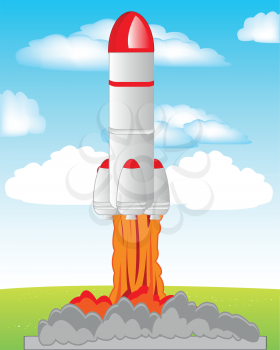 Start the big rocket in cosmos.Vector illustration