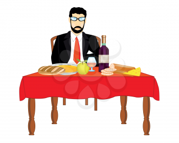Man in suit and tie with meal at the table