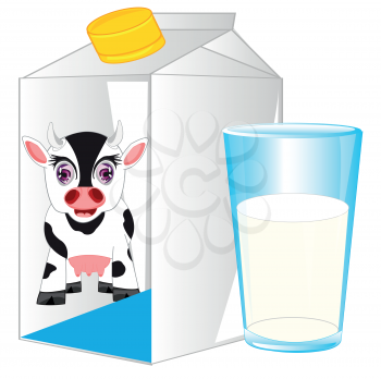 Carton and glass with milk on white background