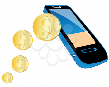 Translation of the money on mobile telephone on white background