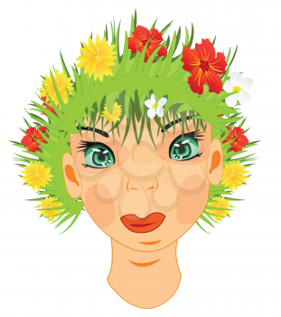 Person of the girl with herb and flower instead of hair