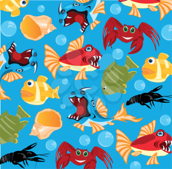 Colorful blue background from sea inhabitants.Vector illustration