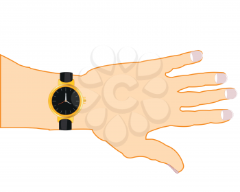 Golden watch with band on hand of the person