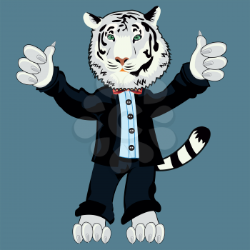 Cartoon of the tiger of the albino in suit