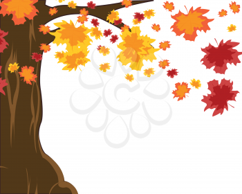 Vector illustration autumn tree and falling foliages