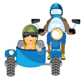 Vector illustration men and woman on motorcycle with sidercar