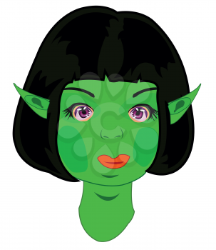 Vector illustration of the fairy-tale girl with green skin portrait on white background is insulated