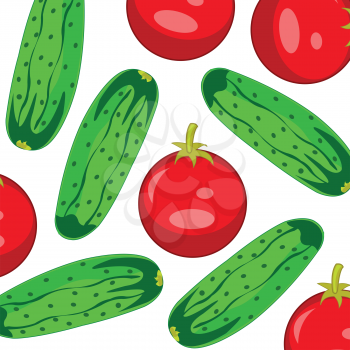 Decorative pattern from ripe tomato and cucumber on white background is insulated