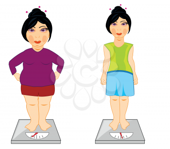 Vector illustration of the girl before and after increasing of the weight