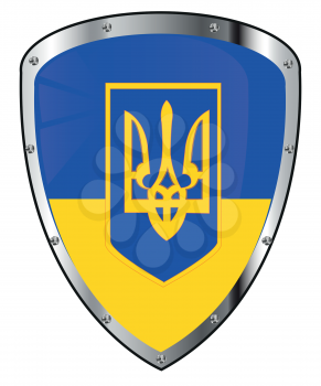 Shield with symbol and flag of the Ukraine on white background