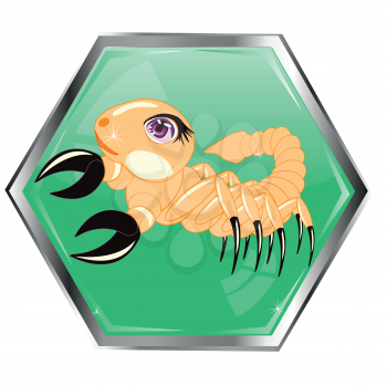The Button with insect scorpion.Astrological symbol.Vector illustration