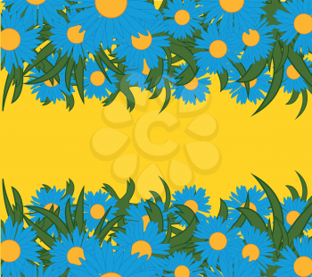 Blue flower in herb on yellow background