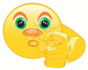 Round smiley shows gesture a finger fig