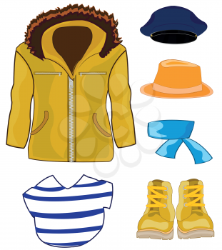 Vector illustration of the male jacket and other cloths and footwear