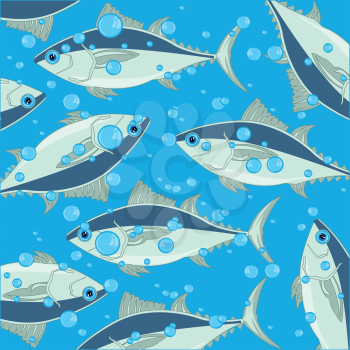 Vector illustration of the sea decorative fish pattern tunny