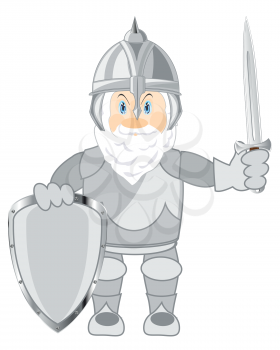 Medieval knight with weapon on white background is insulated