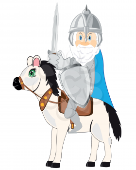 Vector illustration of the cartoon of the ancient knight on horse