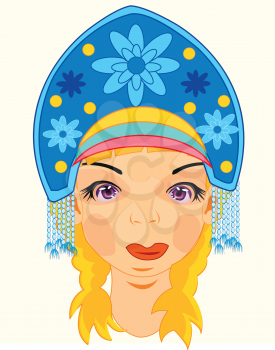 Girl in national headdress woman s headdress.Vector illustration