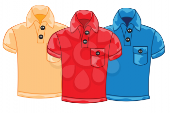 Vector illustration three male shirts red,blue and sulphur of the colour