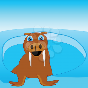 Vector illustration arctic animal walrus in water