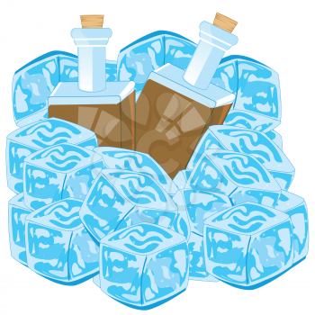 Vector illustration of the bottles amongst bit ice