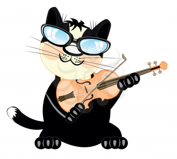 Cartoon of the cat playing on music instrument violin