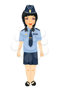 Girl in police form on white background is insulated