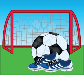 Soccer field with winch and ball with footwear