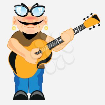 Singer with guitar on white background is insulated