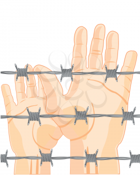 Barbed wire and hands of the people vector illustration