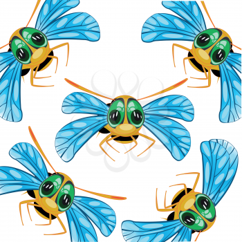 Cartoon useful insect bee decorative pattern on white background