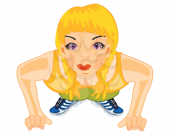 Vector illustration of the young girl doing exercise on white background is insulated