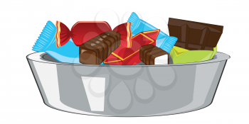 Sweetmeats and chocolate in plate on white background is insulated