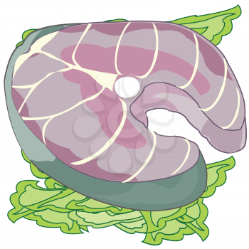 Vector illustration of the piece of meat of fish and salad