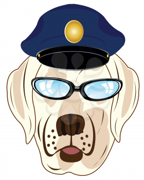 Vector illustration of the cartoon of the mug of the dog in cap and spectacles