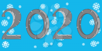 Approaching holiday new 2020 on turn blue background with snowflake